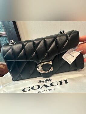 Coach Black Quilted Leather Shoulder Bag with Silver C Clasp , Tabby Bag